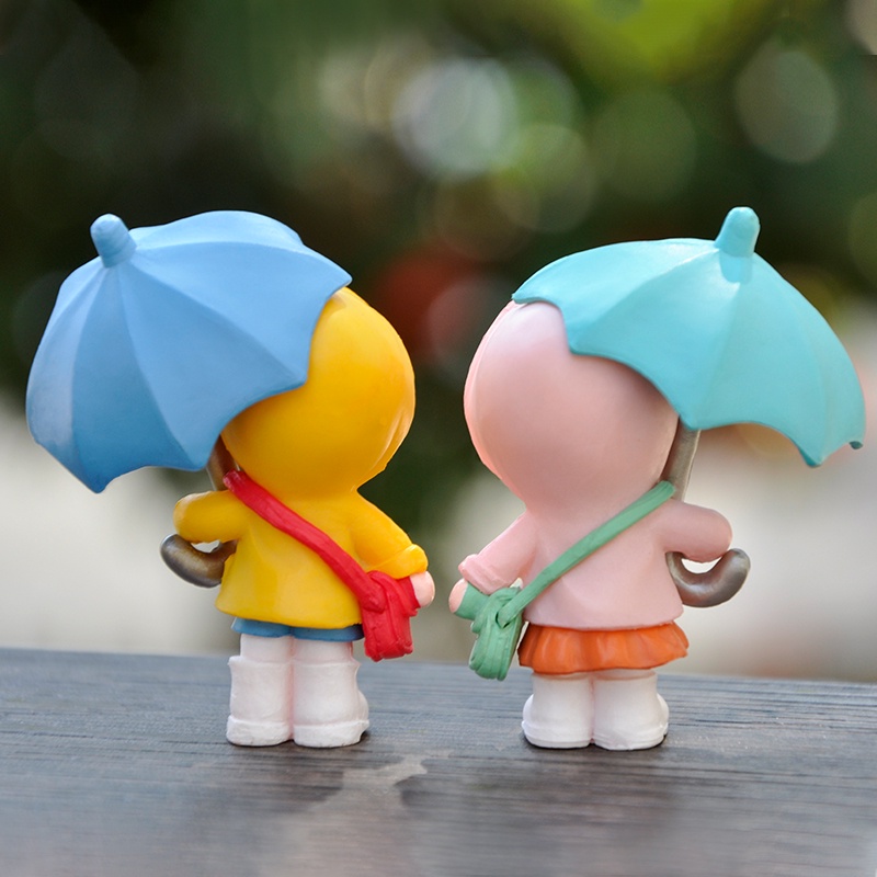 Jas Hujan Lucu Payung Anak Laki-Laki Perempuan Boneka Ornamen Kecil Dekorasi Desktop Boneka Aksesoris Hadiah Mainan Anak Lanskap Mikro