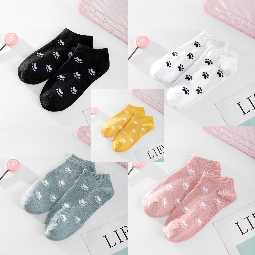 PA Kaos Kaki Wanita Motif Jejak Kaki Kucing Meow Fashion Korea Women Sock Import Murah SS226