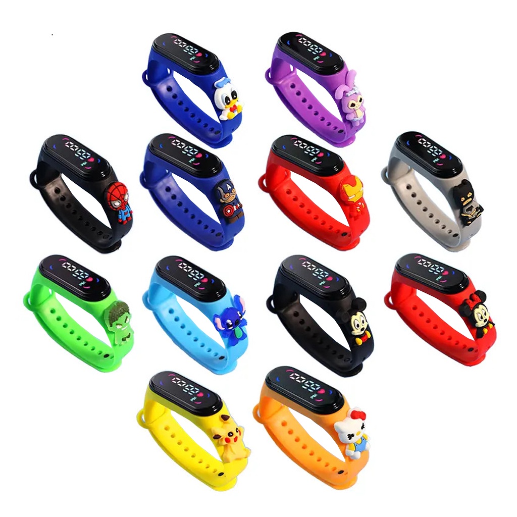 GTB Jam Tangan Elektronik Led Motif Kartun Mickey Pikachu Superhero Princess Bahan Silikon Untuk Anak / Jam Tangan Karakter Tahan Air JT057