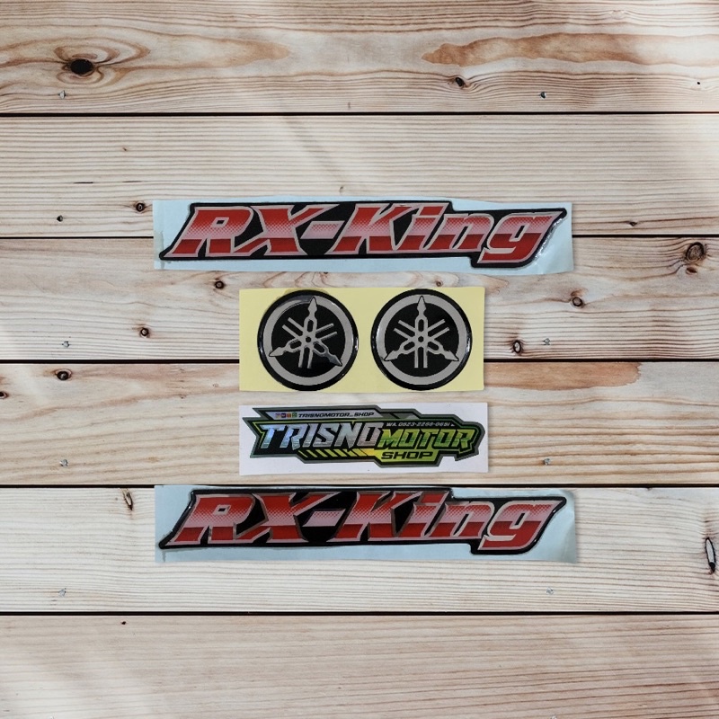 Emblem stiker timbul body motor RX-KING set garbutala Yamaha warna merah list pink emblem rx king