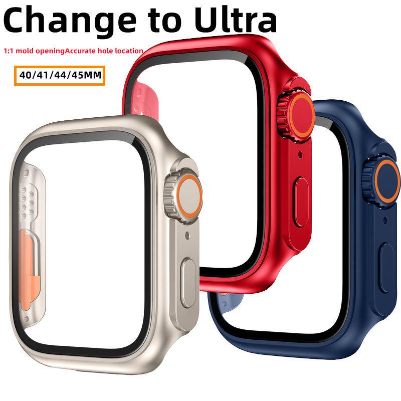 Cover Pelindung Layar Untuk Apple Watch CaSE 44mm 41mm 45mm 44mm Seri8 7 6 5 4 se PC Watch Cases+Kaca Tempered Ganti Ke Ultra Style Aksesoris