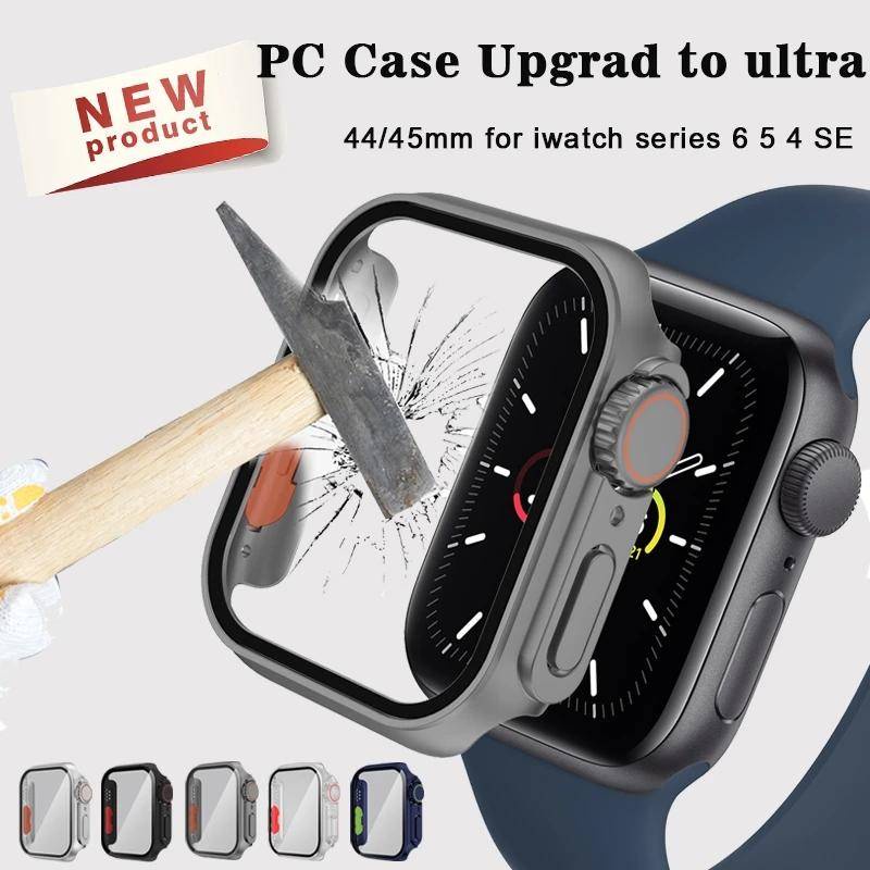 Cover Pelindung Layar Untuk Apple Watch CaSE Series8 7 6 5 4 se PC Watch Cases+Tempered Glass Untuk iWatch 45mm 41mm 40mm 44mm Aksesoris