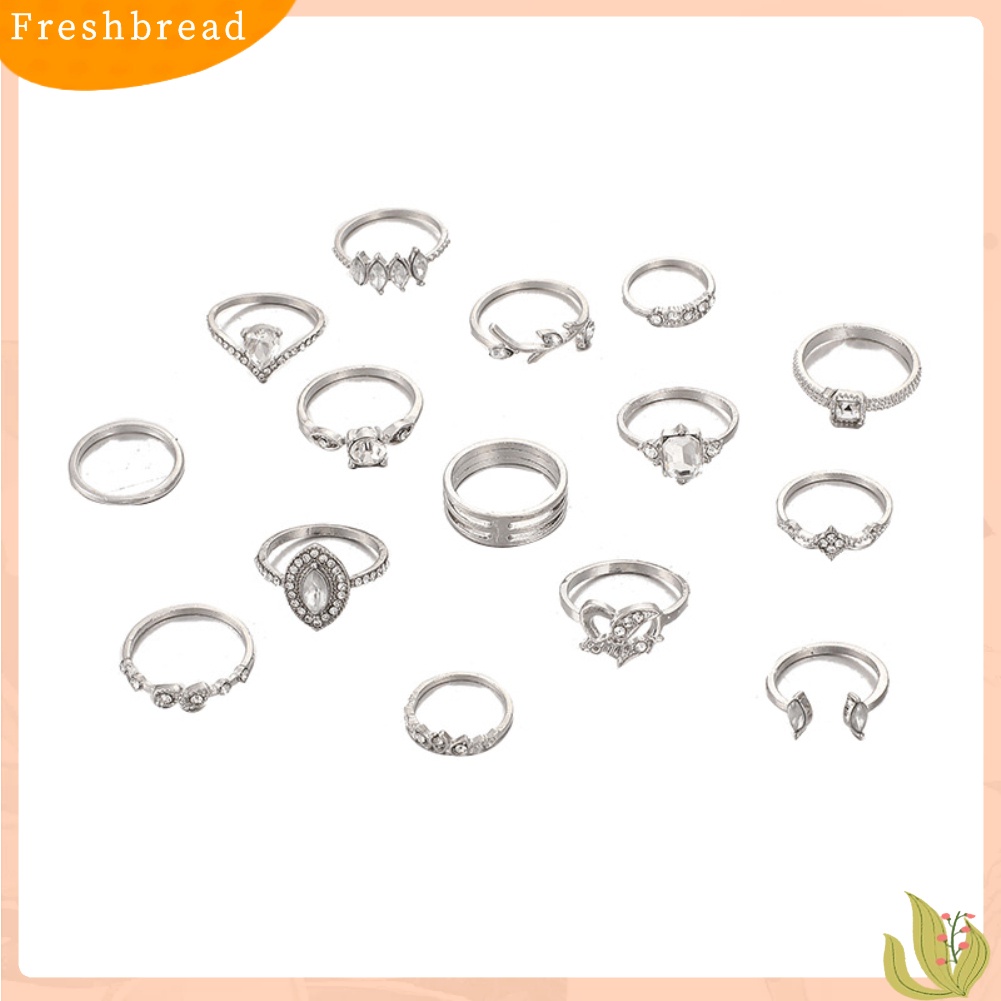 {In Stock} 15Pcs/Set Boho Wanita Berlian Imitasi Daun Hati Geometris Jari Cincin Perhiasan Hadiah