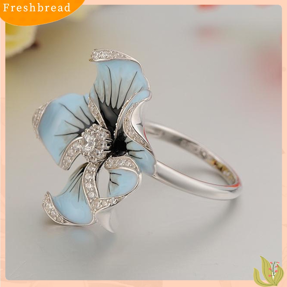 {In Stock} Wanita Berlian Imitasi Bertatahkan Enamel Bunga Jari Cincin Perhiasan Hadiah Hari Valentine