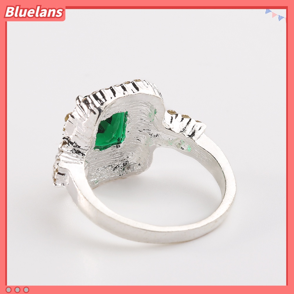 {In Stock} Wanita Zirkon Hijau Perak Disepuh Cincin Fashion Pernikahan Bague Perhiasan Hadiah