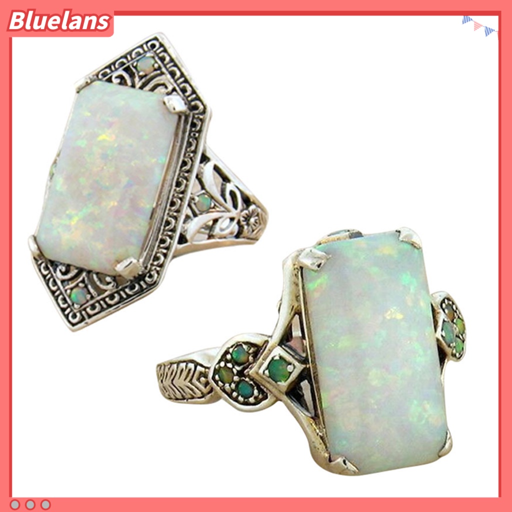 {In Stock} Wanita Cincin Persegi Perhiasan Permata Imitasi Vintage Geometris Cincin Perhiasan Hadiah