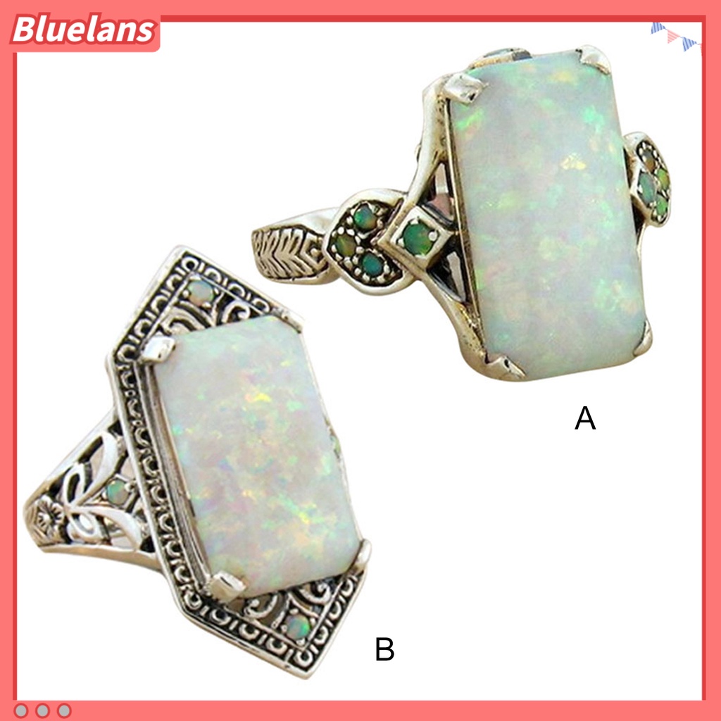 {In Stock} Wanita Cincin Persegi Perhiasan Permata Imitasi Vintage Geometris Cincin Perhiasan Hadiah