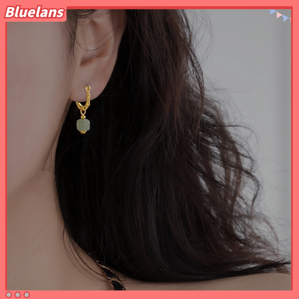 {In Stock} 1Pc Menjuntai Anting Gaya China Warna Emas Elegan Peri Hadiah Hypoallergenic Retro Faux Hetian Jade Drop Earring Perhiasan Aksesoris