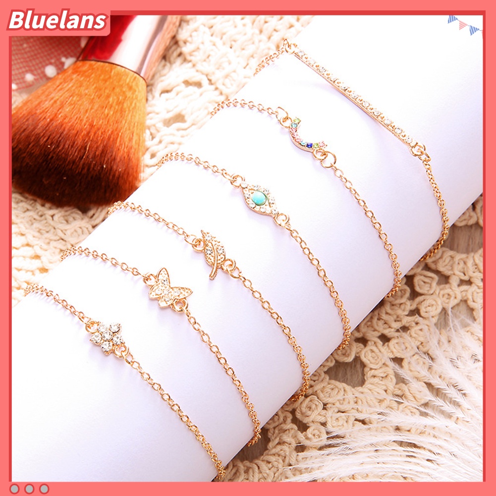{In Stock} 6Pcs/Set Kupu-Kupu Daun Mata Jahat Pesona Berlian Imitasi Bertatahkan Wanita Bangle Gelang