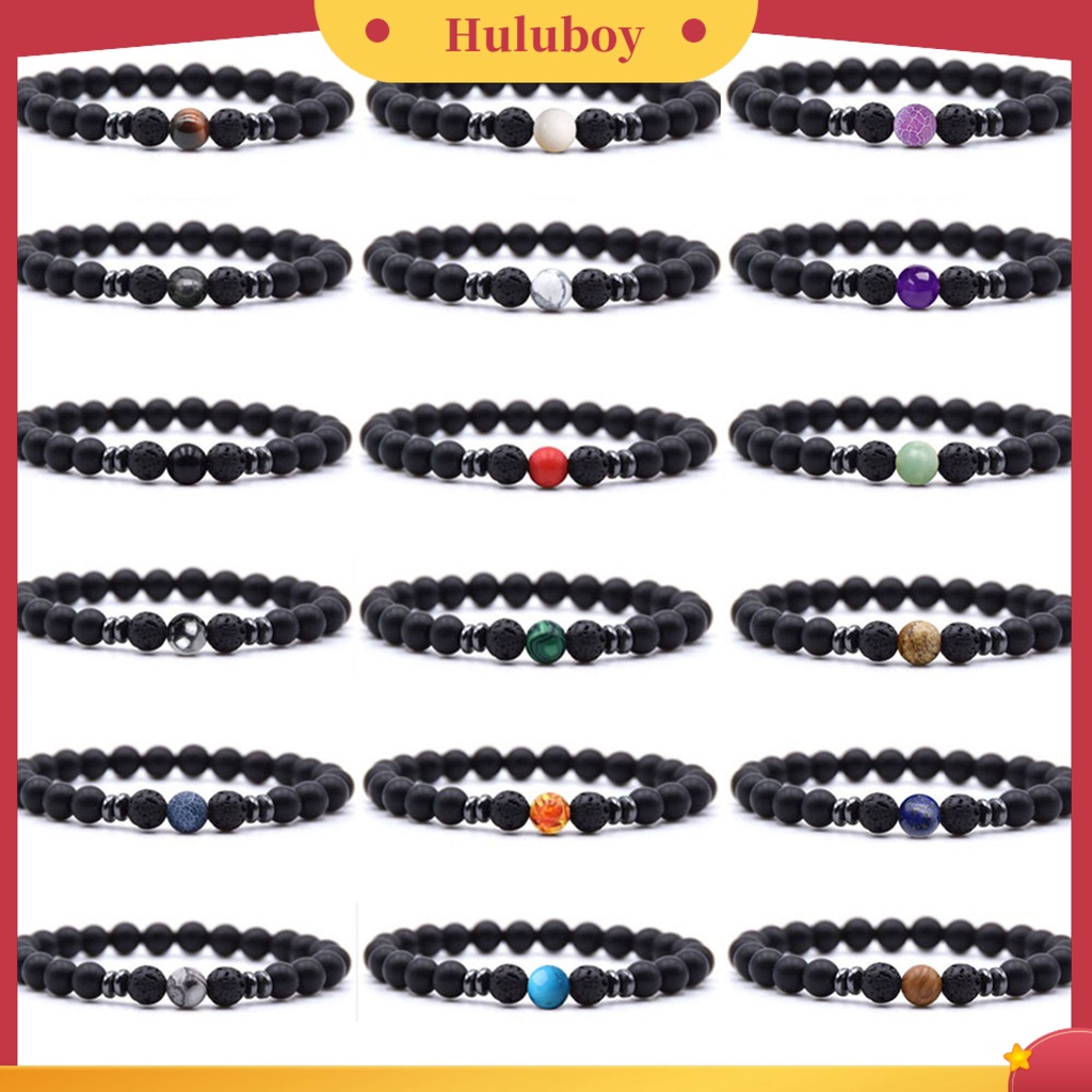 {Ready Stock} Gelang Yoga Adjustable 8mm Manik-Manik Alami Matte Hitam Batu Vulkanik Gelang Wanita Pria Perhiasan