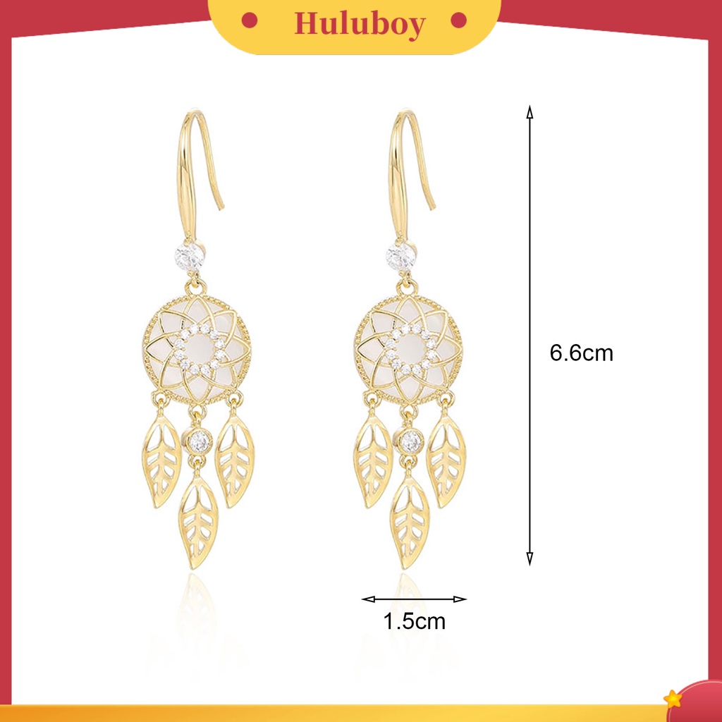 {Ready Stock} 1pasang Liontin Anting Geometris Berongga Keluar Glitter Dreamcatcher Bentuk Temperamen Daun Rumbai Berlian Imitasi Anting Perhiasan Aksesori