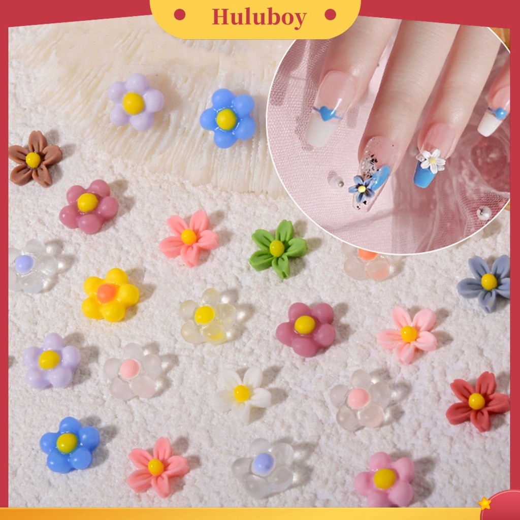 {In Stock} 50Pcs Dekorasi Kuku Bentuk Indah Tahan Air Resin Berwarna Cerah 3D Mini Berbentuk Bunga Pesona Kuku Untuk Wanita