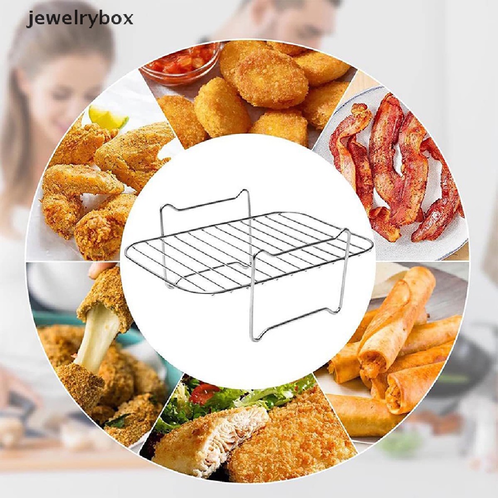 [jewelrybox] Rak Air Fryer Keranjang Ganda Air Fryers Stainless Steel Grill Holder Air Fryer Aksesoris Rak Masak Rak Roti Bakar Untuk Butik Oven