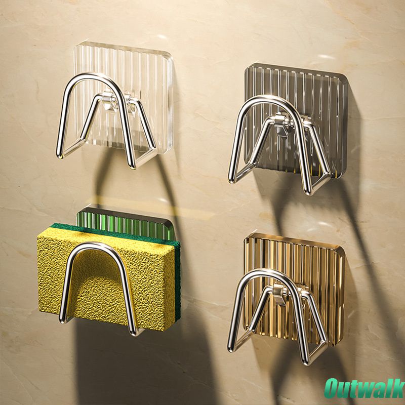 Sponge Sink Spons Rak Pengering Akrilik Multifungsi Penyimpanan Spons Pemegang Diri Perekat Dinding Kait Pukulan Gratis Rak Penyimpanan Aksesoris Penyimpanan Rumah