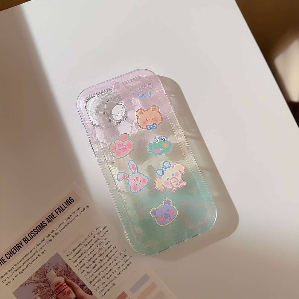 IPHONE Cover Casing TPU Phone Transparan Kartun Hewan Lucu Warna Gradasi Untuk Iphone11 12 13 14 PLUS PRO MAX