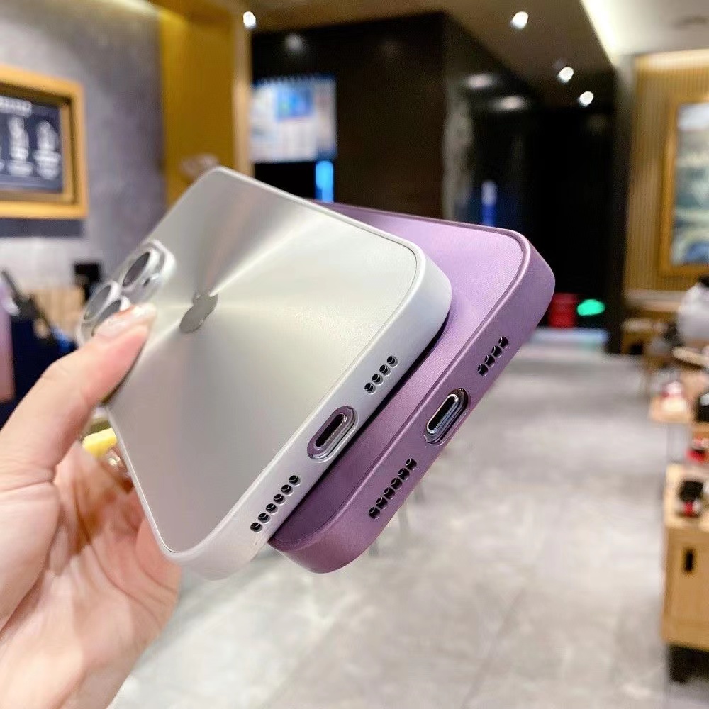 IPHONE Laser Shiny Gold Scrub Ultrathin Self Filled Lens Film Casing Ponsel Tahan Guncangan Untuk Iphone14 13 12 11 Pro Max