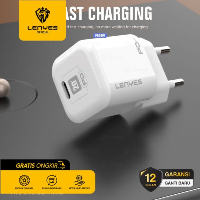 Charger Lenyes LCH360 Fast Charging PD20W +Kabel TYPE C LIGHTNING - Type C original kabel cable casan travel charger tc android usb charger micro usb type c batok kepala charger