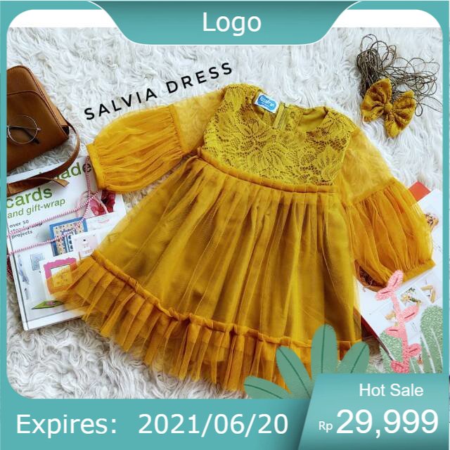 DRESS ANAK / BROKAT MIX TULLE / DRESS PESTA ANAK & DEWASA  "' SALVIA DRESS "' WARNA GOLD