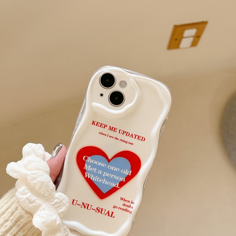 Untuk iPhone Case14 13 12 11 Pro Max Love Hati Inggris Wavy border Anti-drop Pengawet