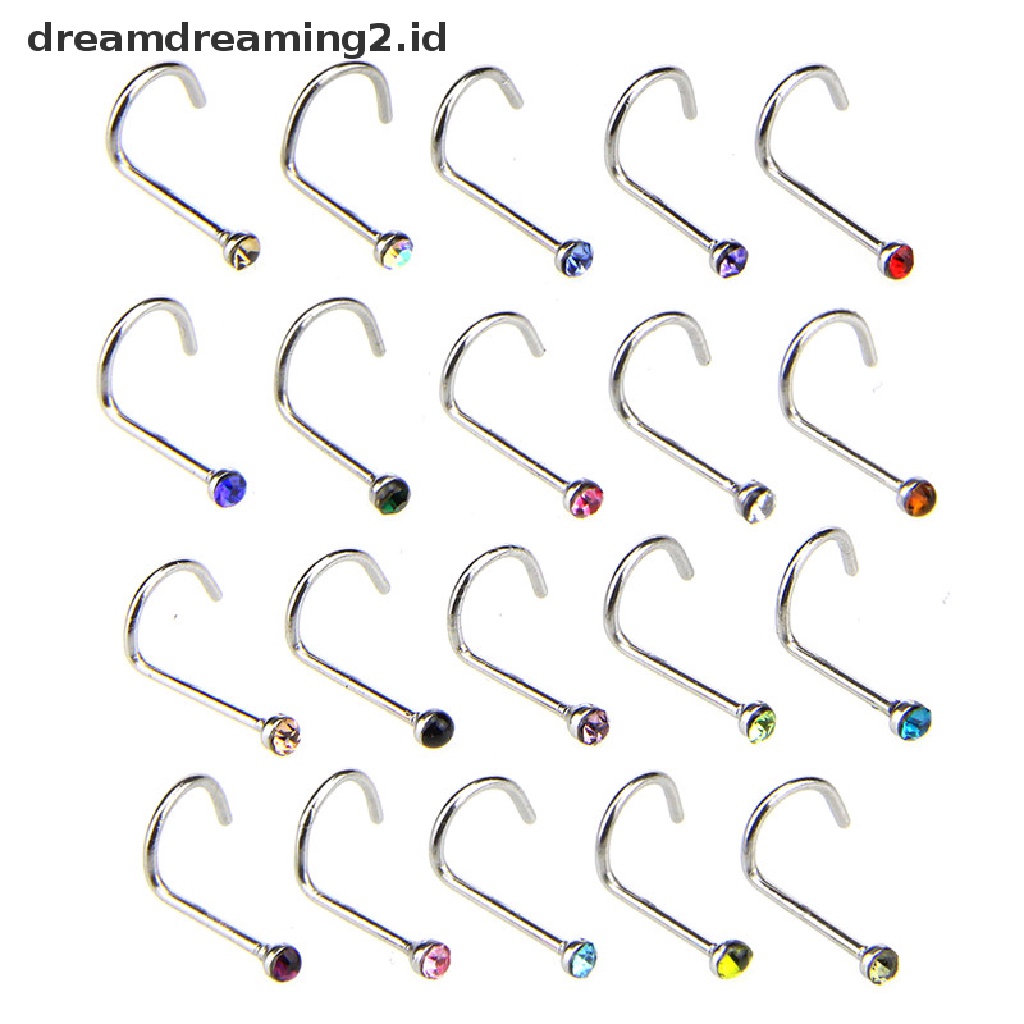 (hot) 20pcs/set Cincin Pejantan Hidung Perhiasan Kristal Berlian Imitasi Stainless Steel//