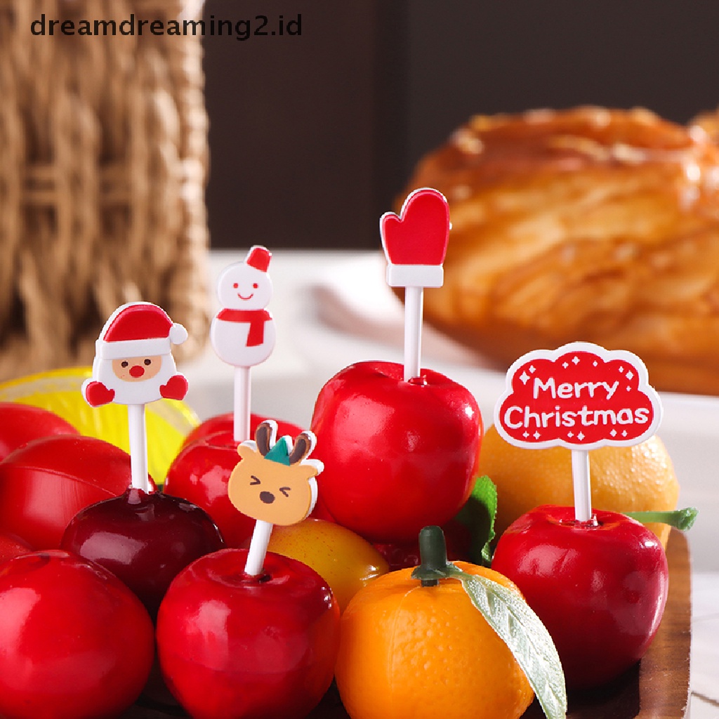 (hot) Merry Christmas Fruit Fork Kid Kue Buah Tusuk Gigi Bento Lunch Bento Pesta//
