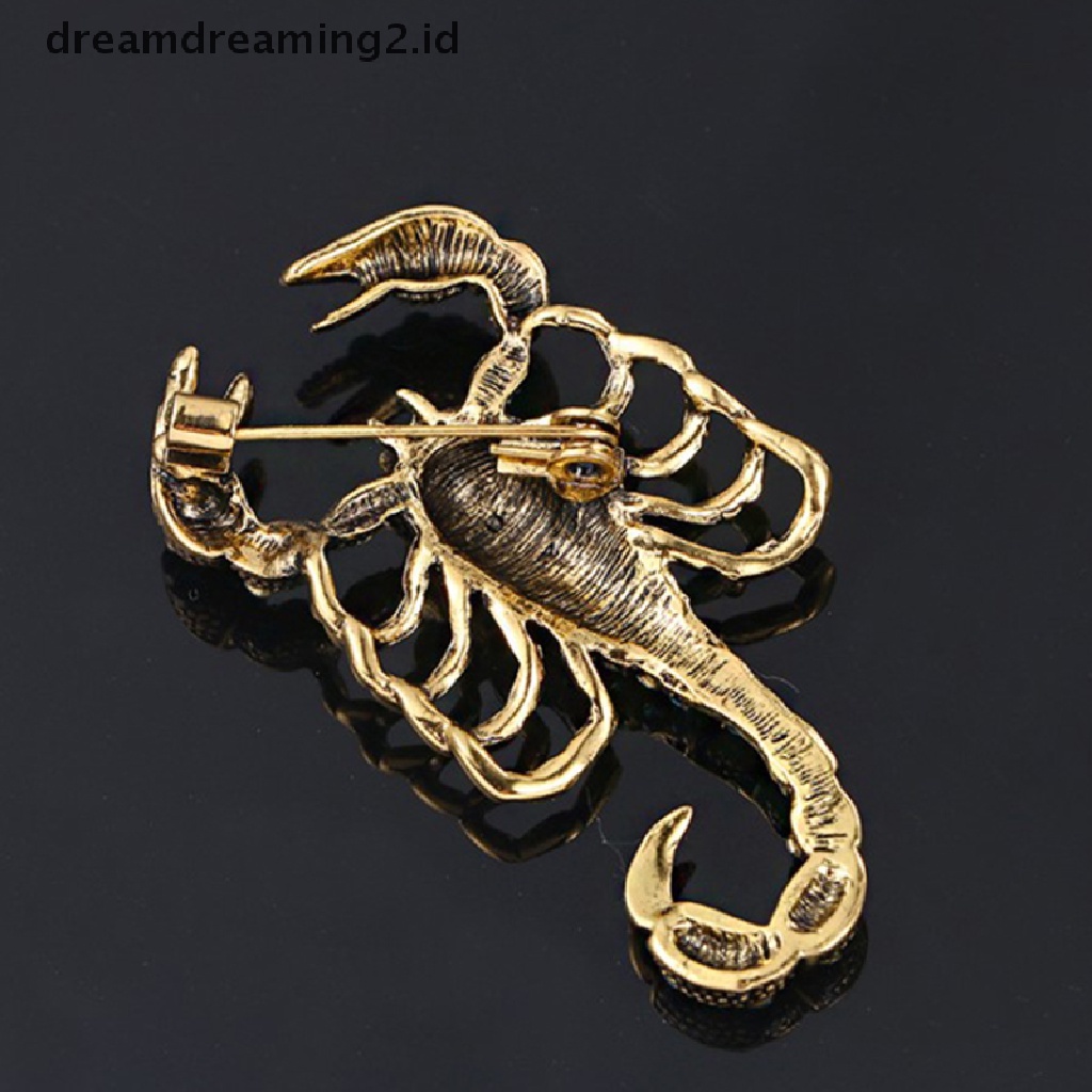 (hot) 1pc Bros Scorpion Dengan Berlian Imitasi Gold Alloy Brooch Pin Vintage Kristal  //