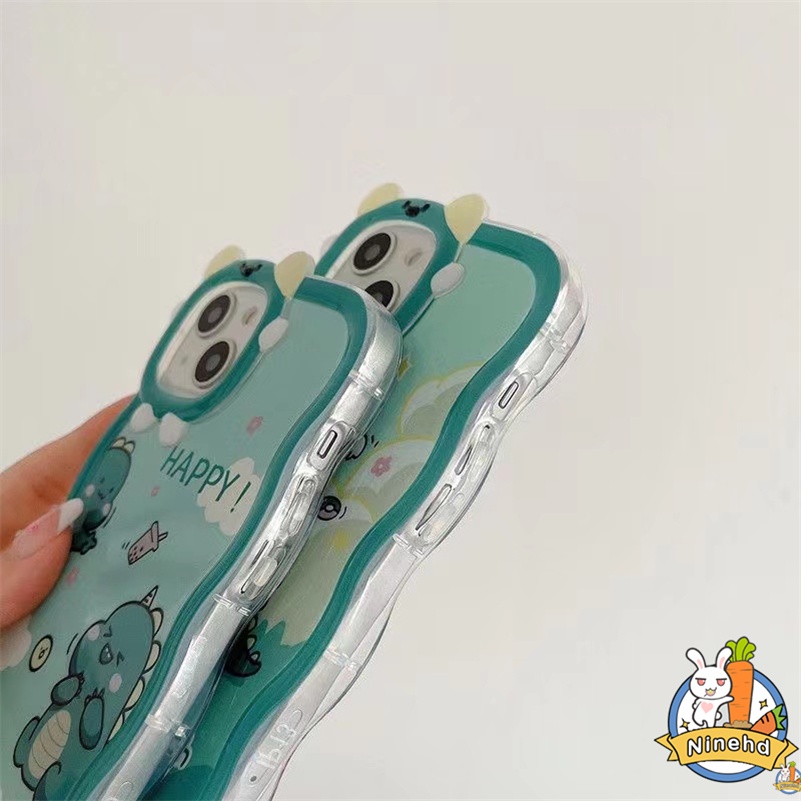 IPHONE Casing Kompatibel Untuk Iphone14 13 12 11 Pro Max X Xr Xs Max7 8 6 6s Plus Casing Ponsel Dinosaurus Hijau Lucu Little Monster Frame Bumper Pelindung Lensa Shockproof Cover Pelindung