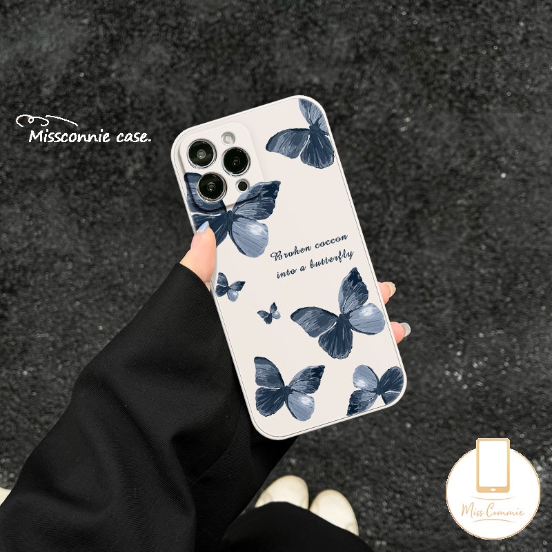 Casing Pola Sisi Kupu-Kupu Fantasi Retro Kompatibel Untuk iPhone 7Plus 11 14 13 12 Pro Max X XR XS Max 7 6S 8 6 Plus SE 2020 Tepi Lurus Lembut Tpu Phone Cover