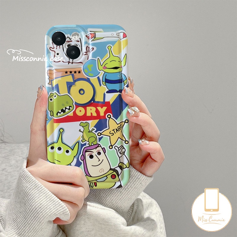 Kartun Toy Story Cute Strawberry Bear Phone Case Kompatibel Untuk IPhone 7Plus 11 14 13 12 Pro MAX XR 6 6S Plus X XS MAX Lovely Buzz Lightyear Alien Shockproof Airbag Cases Cover