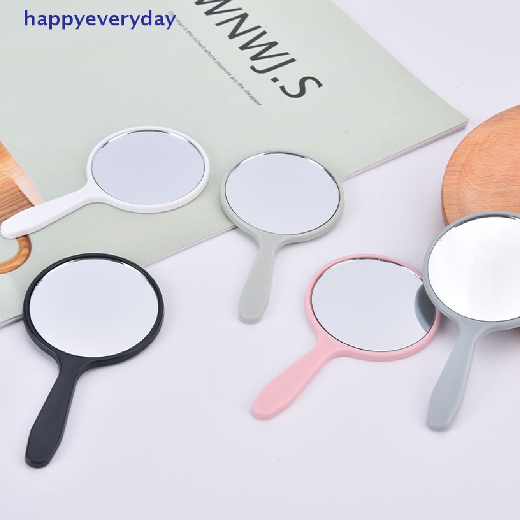 [happy] Cermin Rias Genggam Bulat Vanity Mirror Dengan Handle Hand Mirror Kosmetik [ID]
