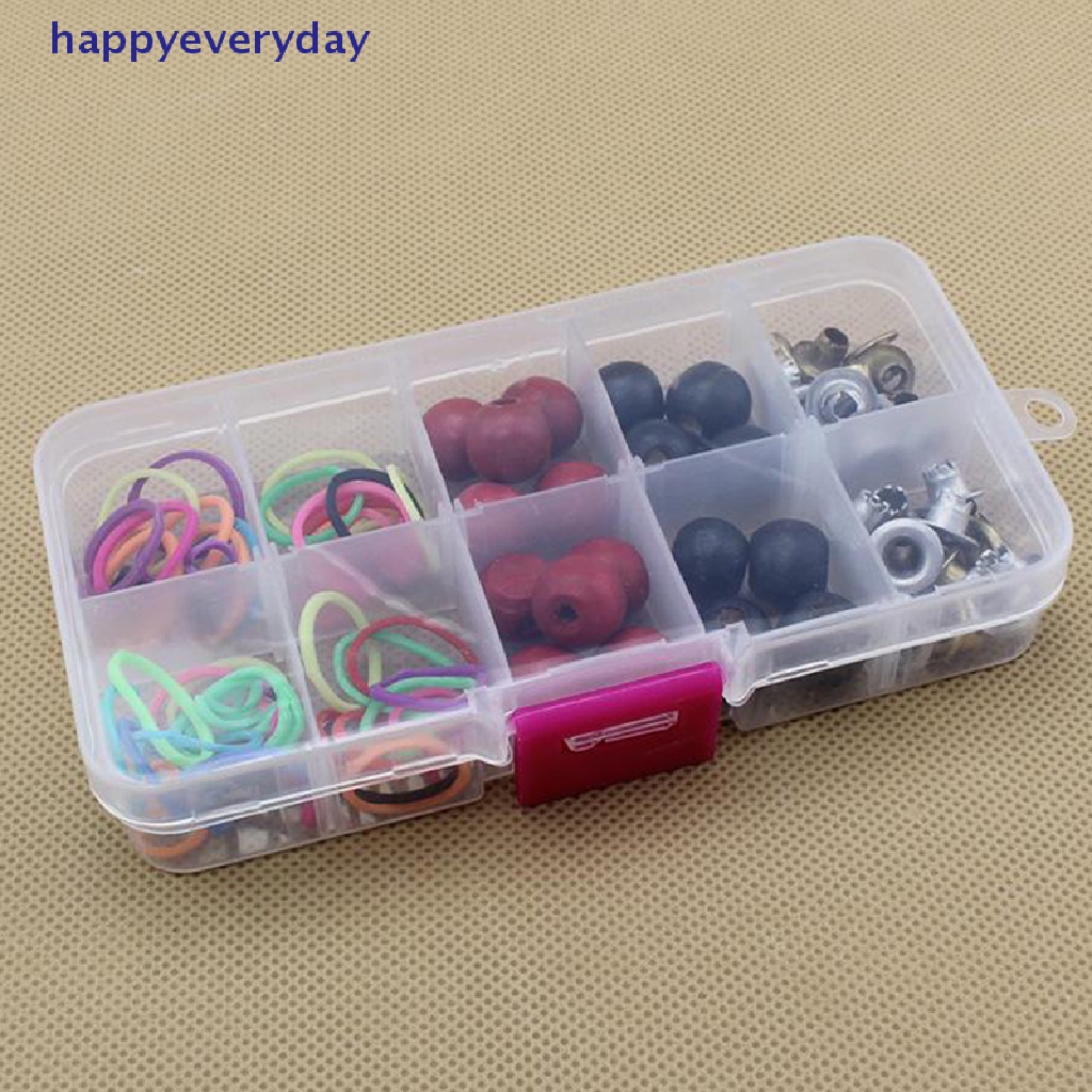 [happy] 10grids Kotak Penyimpanan Plastik Transparan Adjustable Untuk Komponen Kecil Perhiasan Tool Box Manik Pil Organizer Nail Art Tip Case [ID]