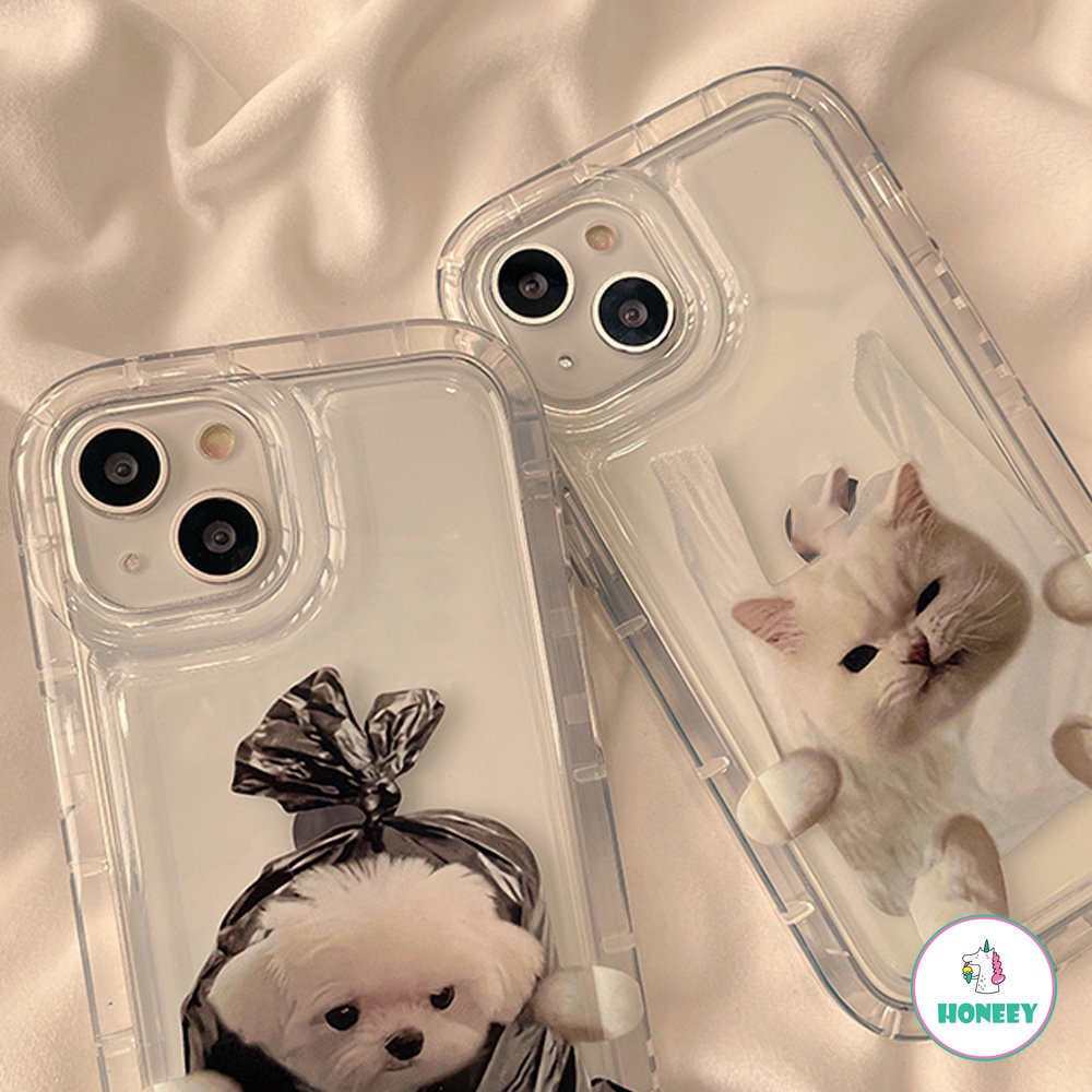 IPHONE Tas Plastik Lucu Transparan Mewah Penutup Ponsel Kucing Anjing Untuk Iphone14 11 12 13 Pro Max Shockproof Shell Untuk Iphone14 Case