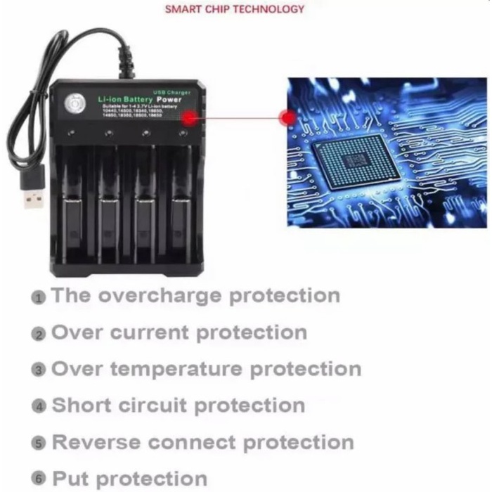 Fast Charger Baterai Battery 4 Slot USB 4.2V 2A 18650 AA AAA MS