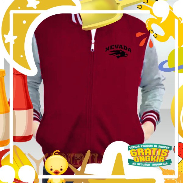 Jaket Varsity Baseball Pria / Wanita Nevada Text Hitam /Sweater /Bomber / Hoodie / Jaket/ bahan enak