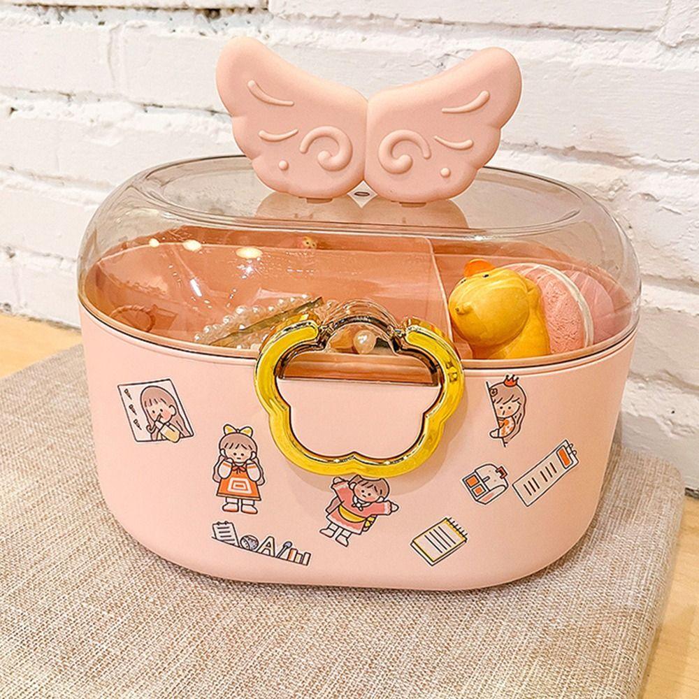 Fishstick Gadis Kotak Perhiasan Kartun Aksesoris Rambut Multi Fungsi Sayap Kalung Penyimpanan Case Plastik Kapasitas Besar Desktop Jewelry Case