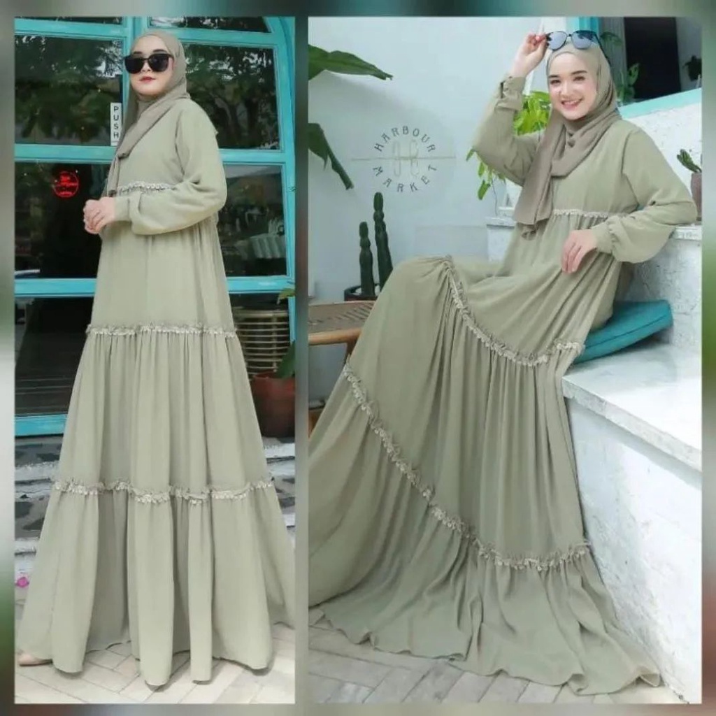 Stevia Dress Kondangan Gamis Polos Model Rempel Tingkat Gamis Wanita Kasual Aplikasi Renda Cantik Ba