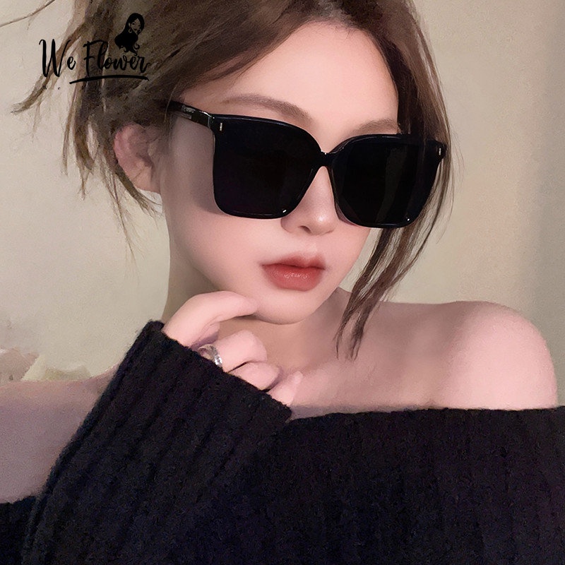 We Flower Trendy Frid Hitam Oversized Sunglasses Untuk Wanita Pria Chic Perlindungan UV400 Mengemudi Kacamata Liburan Nuansa Luar Ruangan Fashion Kacamata Sunny