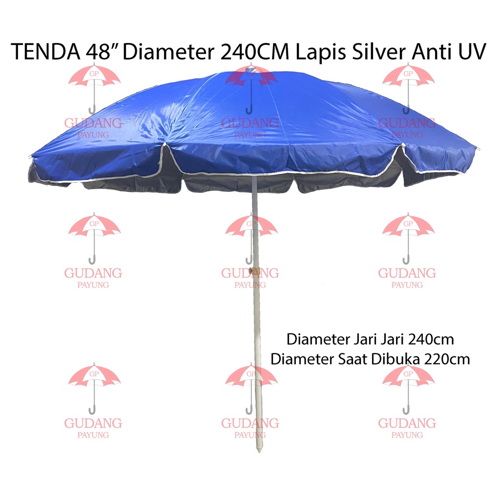 Payung Tenda Pantai Jualan 48 inch POLOS 240 cm  ANTI UV LAPIS SILVER