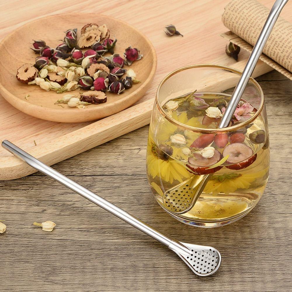 [Elegan] Sedotan Reusable Mudah Dibersihkan Sendok Kopi Jus Buah304Stainless Steel Milk Tea Stirring Spoon