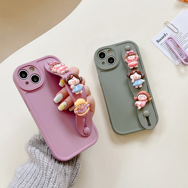 IPHONE Gelang Boneka Lovely Girl Support Soft Case HP iP Iphone6 6S 7 8 14+Plus SE 2020 X XS XR 11 12 13 Pro Max Woman FTD Casing Apple