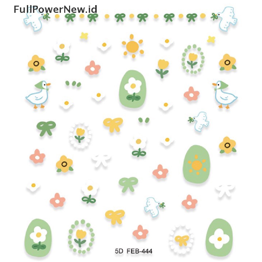 Power 5D Nail Art Stiker Bunga Perekat Diri DIY Timbul Decals Spring Series ID