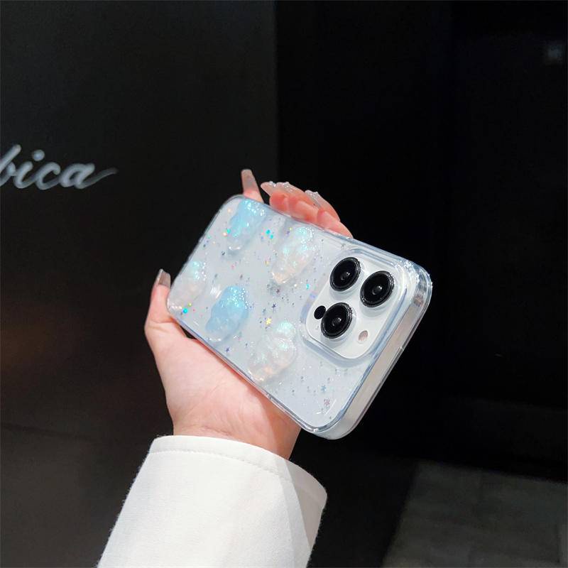 Casing Epoxy Awan Bintang Glitter 3D Lucu Untuk iPhone 14 13 12 11 Pro MAX Plus Mini Bening Silikon Soft Cover Untuk iPhone X XS MAX XR 7 8 Plus SE 2022 2020 14Plus 13Mini 12Mini