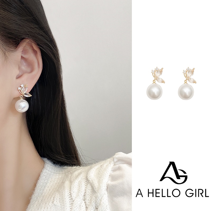 Anting Tusuk Sterling Silver 925 Desain Kupu-Kupu Hias Zircon + Mutiara Gaya Korea Untuk Wanita