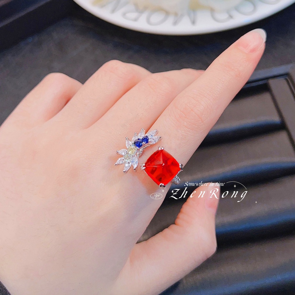 Goldkingdom Aksesoris Perhiasan Fashion Ready Stock Cincin Berlian Expose Qia Mengacu Cincin Perempuan Yang Dapat Disesuaikan Safir Kerajaan Dengan Cabang Yang Mekar.