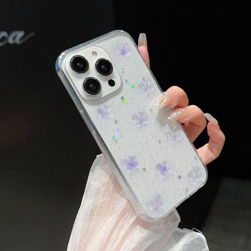 Casing 3D Butterfly Glitter Bening Lucu Untuk iPhone 14 13 12 11 Pro MAX Plus Mini Bersinar Transparan Shockproof Cover Untuk iPhone X XS MAX XR 7 8 Plus SE 2022 2020 14Plus 13Mini 12Mini