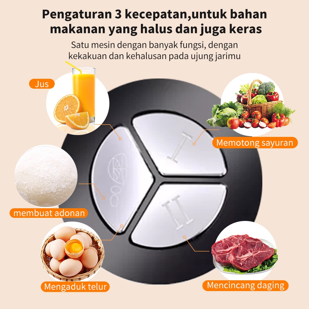 KADONIO Blender Daging Chopper Stainless 2L Penggiling Daging Multifungsi Meat Grinder 3 Tombol Yada KL-FB02