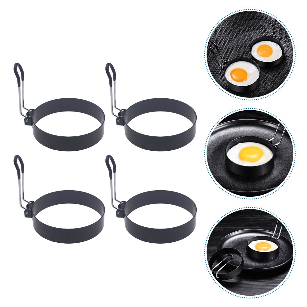 Cetakan Telur Dadar, Stainless Steel Cetakan Telur Dadar Bulat Anti Lengket dengan Lengan Silikon Memasak Alat Penggorengan Panekuk Peralatan Dapur
