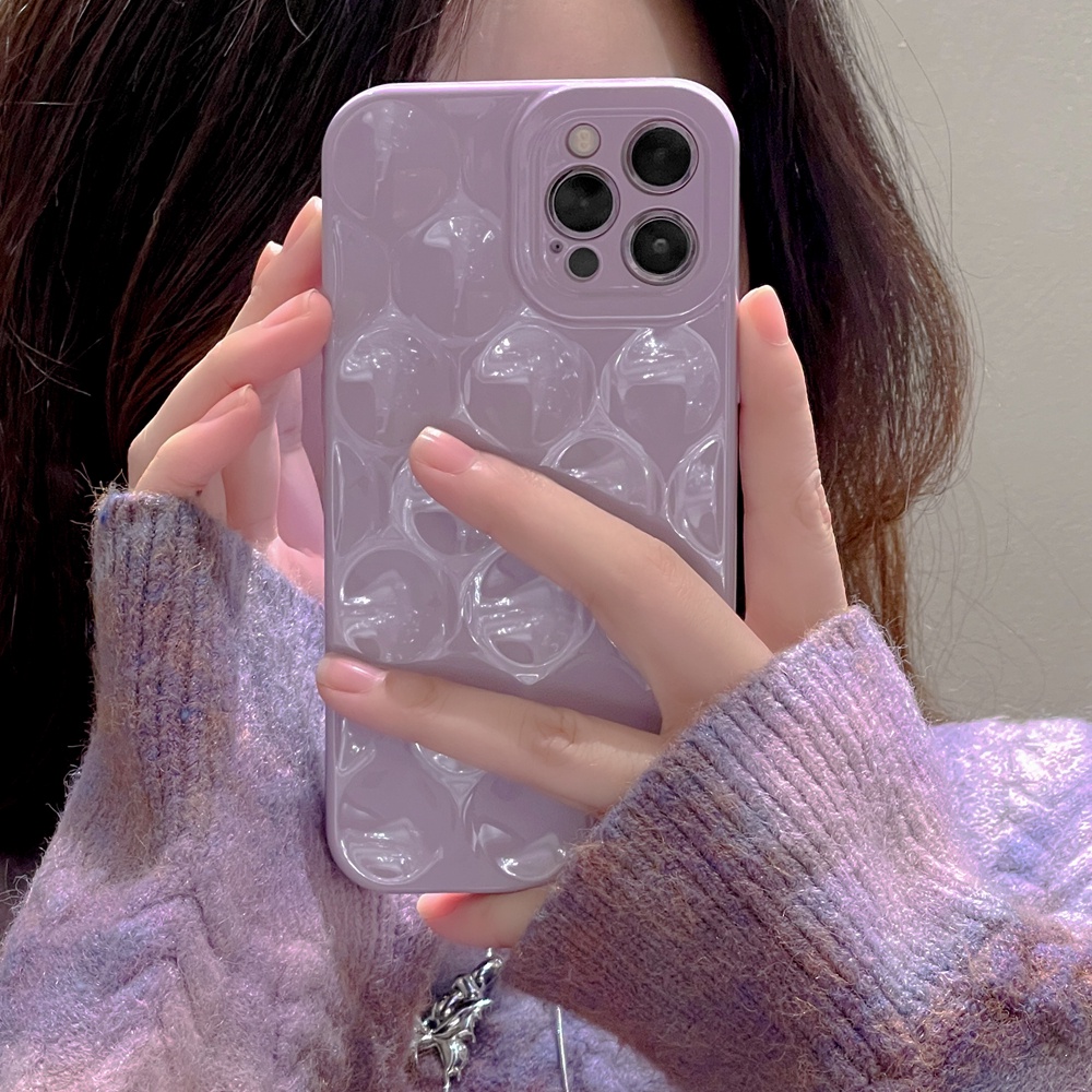 IPHONE Casing Ponsel Titik Gelombang Lavender 3D Untuk Iphone11 12 13 14 Pro Max XS XR X Casing iPhone14 Plus 13 12 Mini Lembut Silicone Cover Bumper