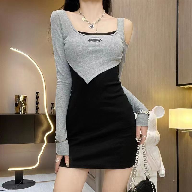 THE 2023'S NEW DR906 MINI DRESS SHEATH DRESS SEXY DRESS COLD PANJIANG ELEGANT DRESS KOREAN-STYLE ELEGANT DRESS KNIT MATERIAL COMFORTABLE ELEGANT DRESS