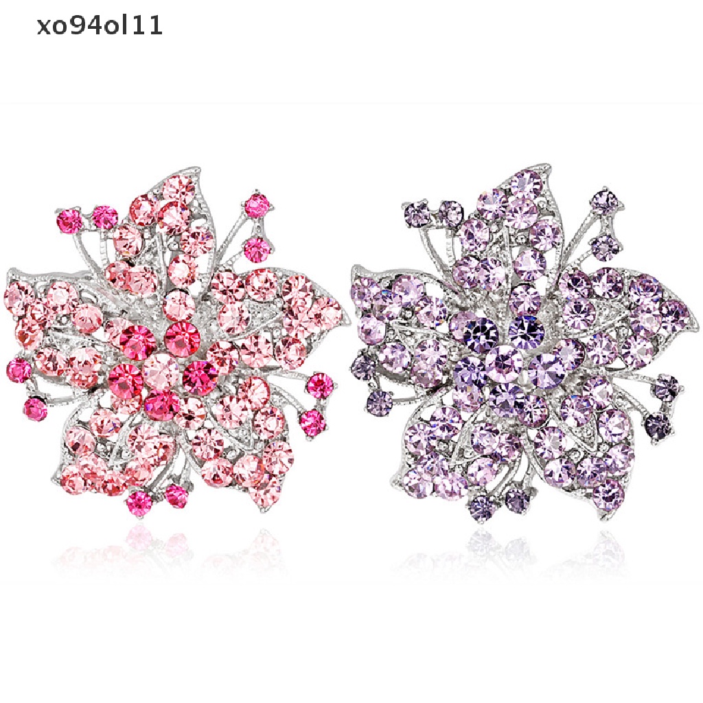 Xo Wanita Fashion Kristal Bunga Besar Bros Pin Berlian Imitasi Pesona Pernikahan Bros OL